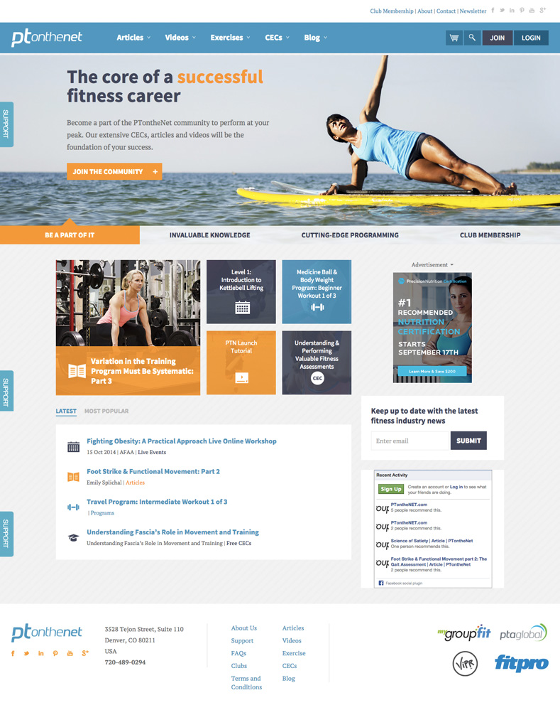 Desktop view of PTonthNet.com home page