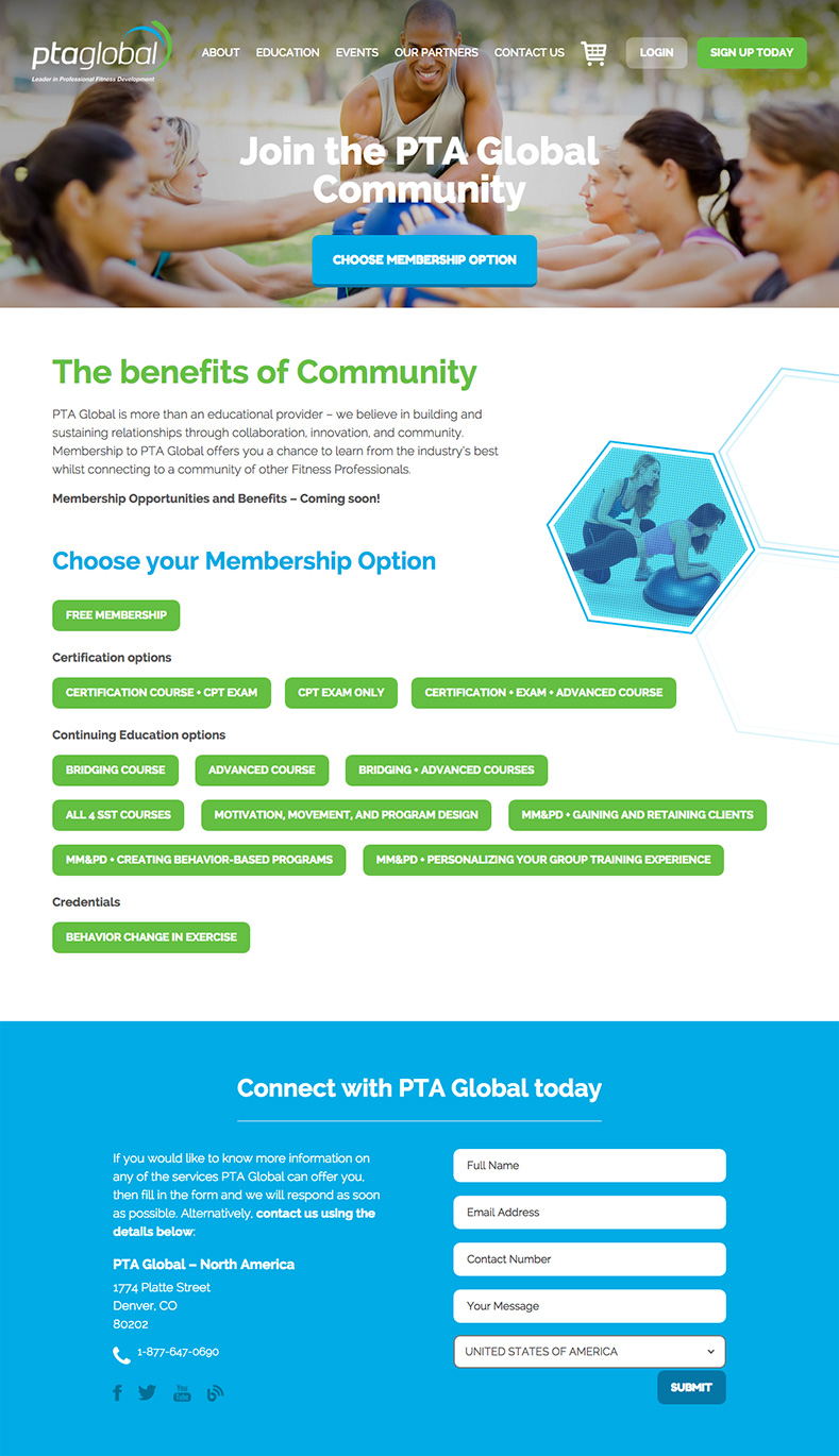 PTA Global sign-up page
